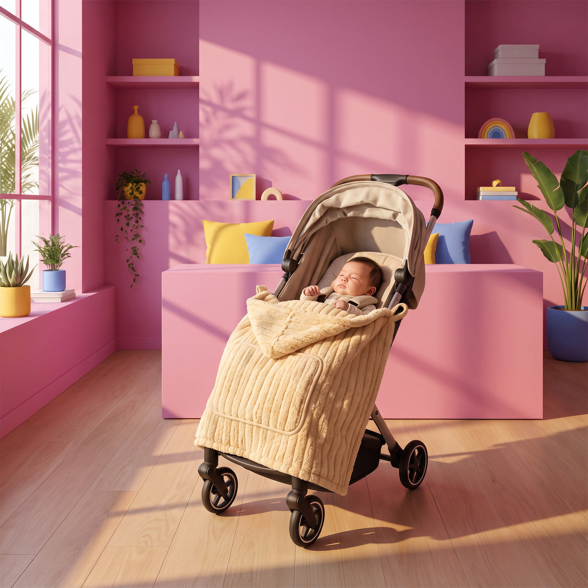 Multi-Functional Baby Swaddle Blanket & Stroller Cover with Built-In Hood